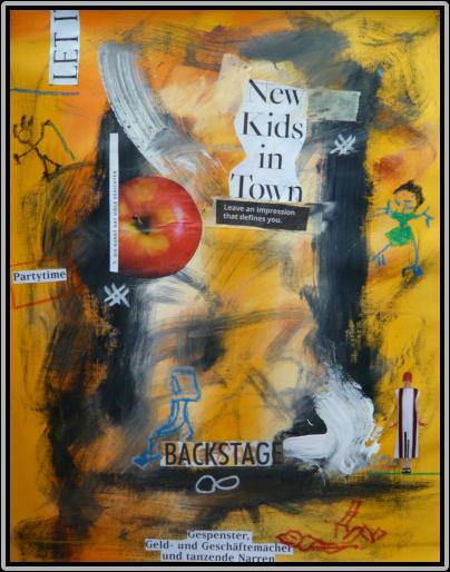 Title: New kids in town   acrylic/oil pastell, chines ink,