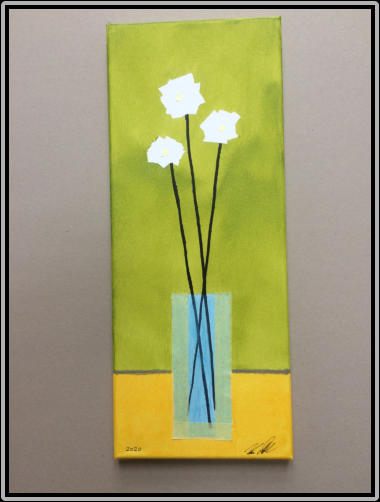 White flowers, Acrylic on canvas, mask tape, 20,0 cm x 50,0 cm